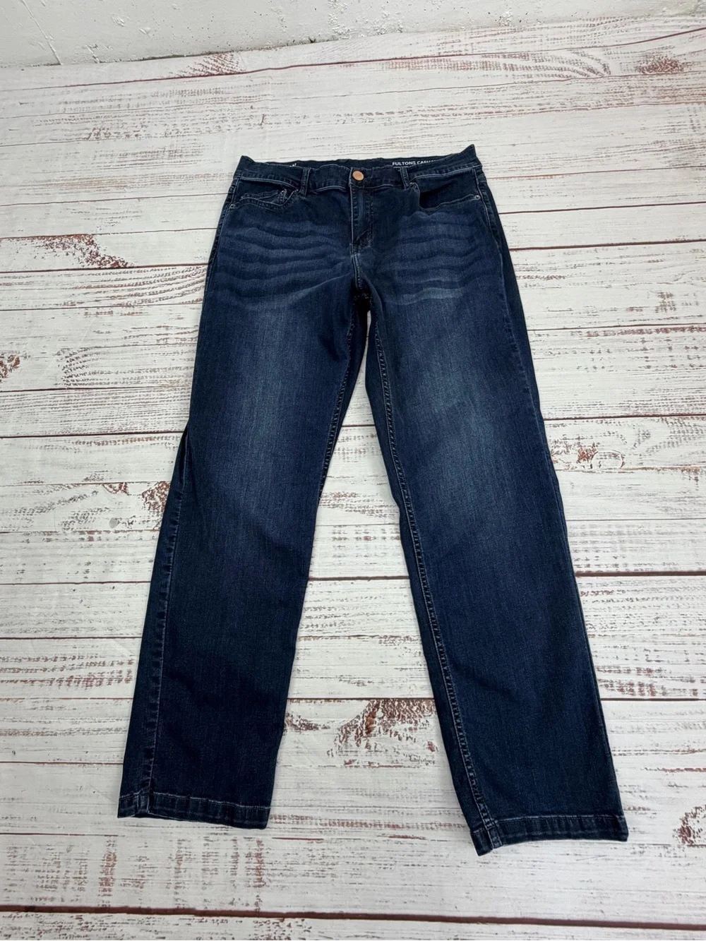 MUGSY Men’s size 34 x 29 Fultons Casual Dark Blue Relaxed Fit Stretch Jeans